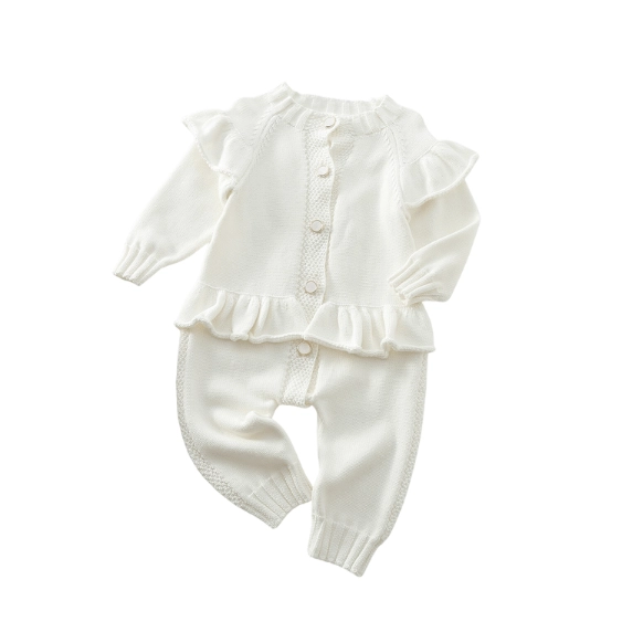 AW2023 Baby Baby Jumpsuit Google Knit Knit Jumpsuit Knitwear new POS Sale Toddler toddler jumpsuit Ruffles n' Frills Knit Jumpsuit || Cloud White Isla + Bo
