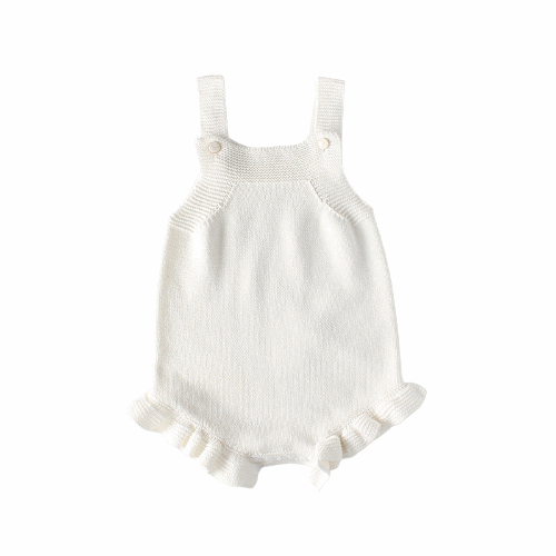 Ruffled Hem Knit Romper || Pure White