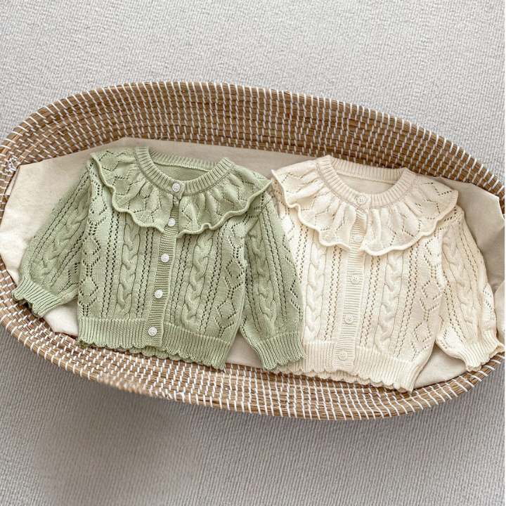 Ruffle Neck Cable Knit Cardigan- CLEARANCE