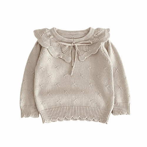 AW2023 Baby Baby Sweater Google Knit Knit Sweater Knit Top knits Knitwear new POS Sale Toddler Toddler Sweater Lotus Lapel Knit Pullover || Milk + Beachwood Isla + Bo
