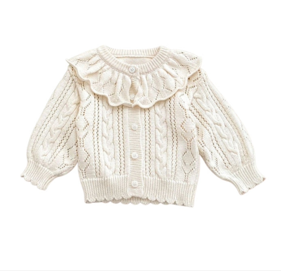 Ruffle Neck Cable Knit Cardigan- CLEARANCE