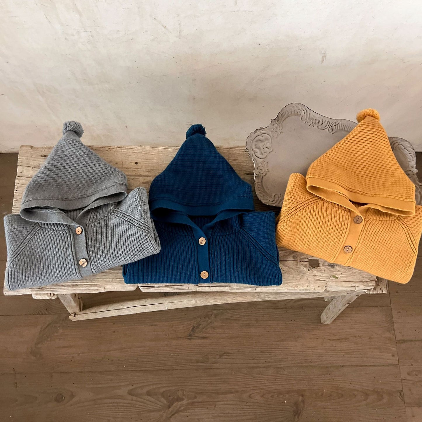 Hooded Knit Cardigan with Pom Pom- CLEARANCE