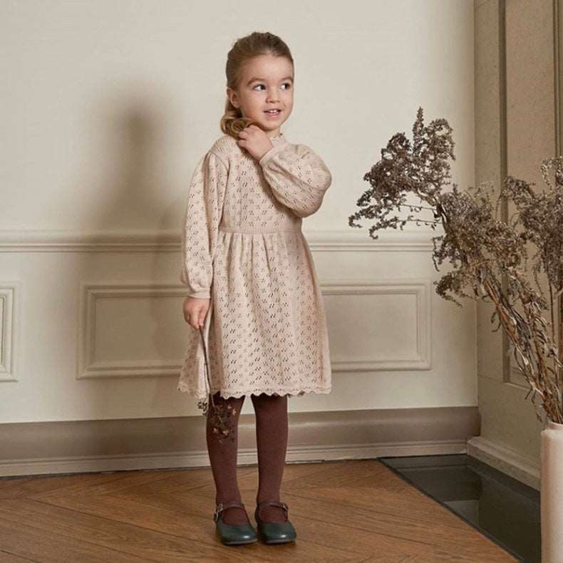 AW2023 Baby Baby Dress Google Kids Kids Dress Knit Knit Dress Knitwear new POS Sale Toddler Toddler Dress Pointelle Cinched Girls Dress || Ivory Isla + Bo