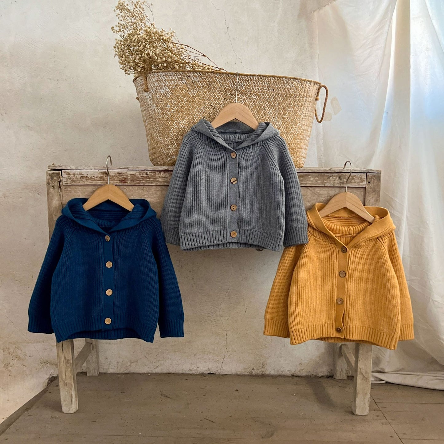 Hooded Knit Cardigan with Pom Pom- CLEARANCE