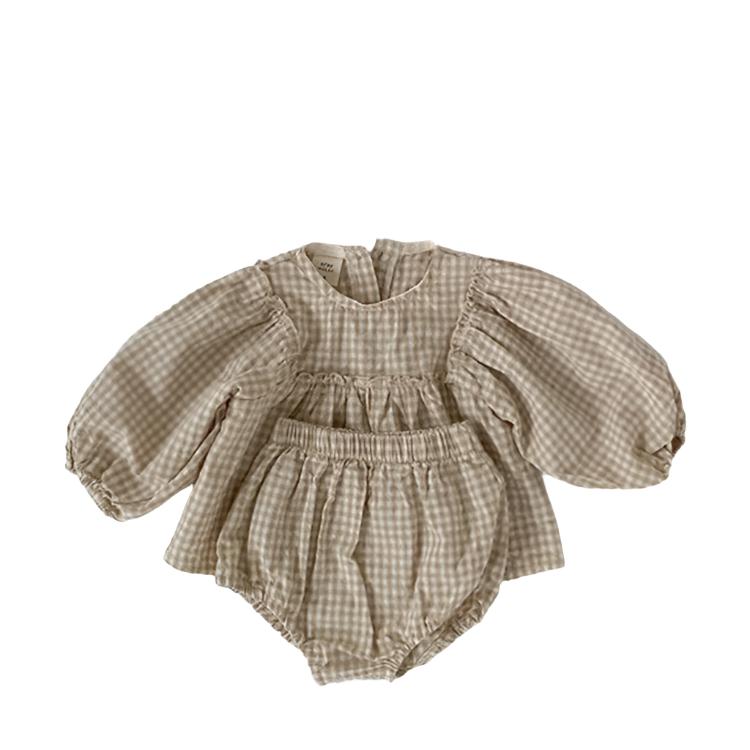 Vintage Gingham Long Sleeve Top & Bummie 2-Piece Set- CLEARANCE