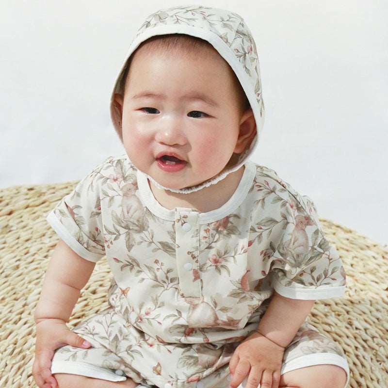 Baby Baby Romper Cotton Cotton Romper Google Mini SS2023 Sale Up & Away Cotton Shorty Romper || Up & Away Isla + Bo