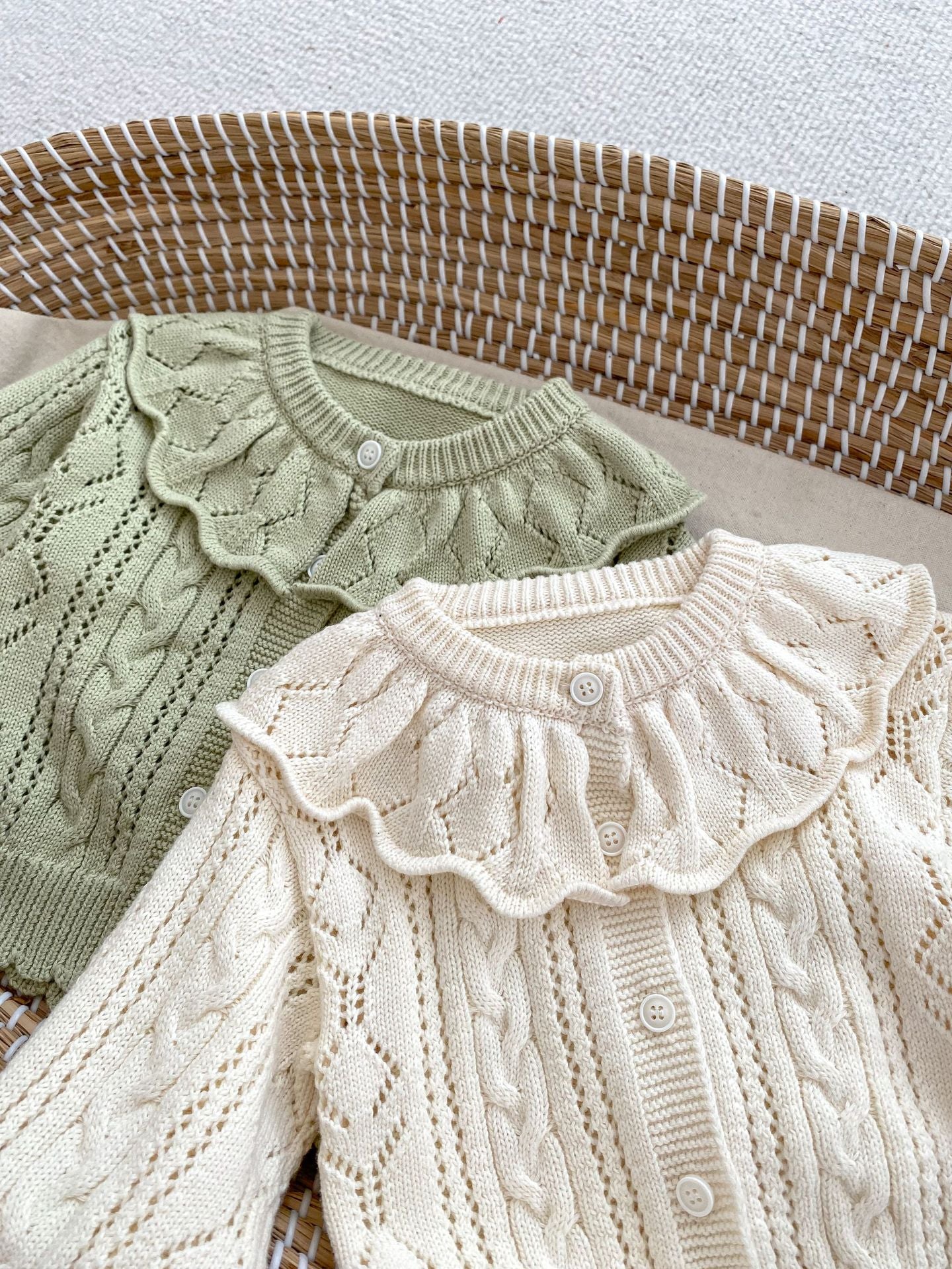 Ruffle Neck Cable Knit Cardigan- CLEARANCE