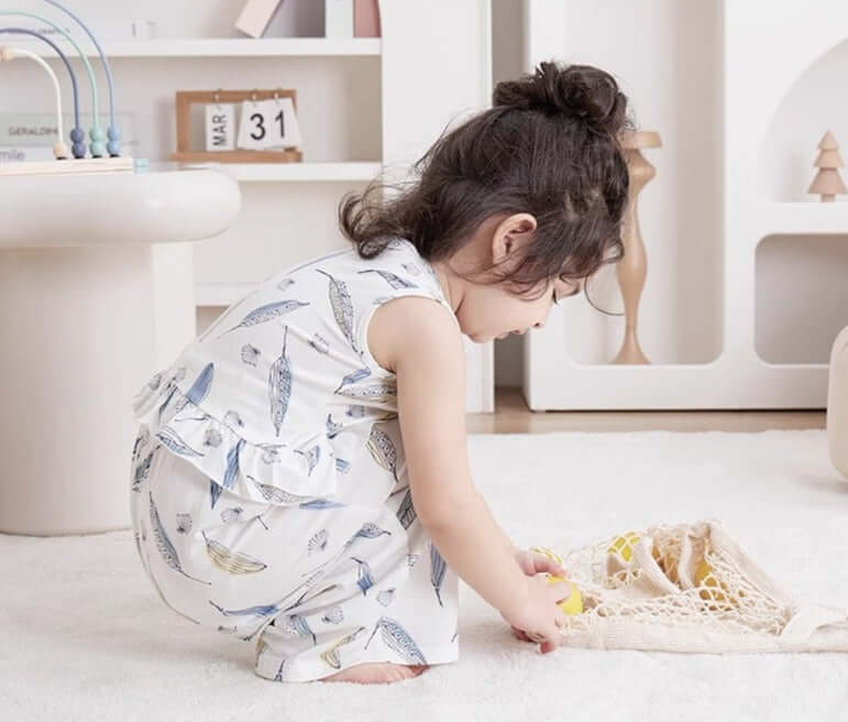 Baby baby bamboo set Baby Set bamboo Set Faire Google new SS2024 Toddler toddler set Bamboo Fiber Girls' Short-sleeved Wide-leg Pants Set Isla + Bo