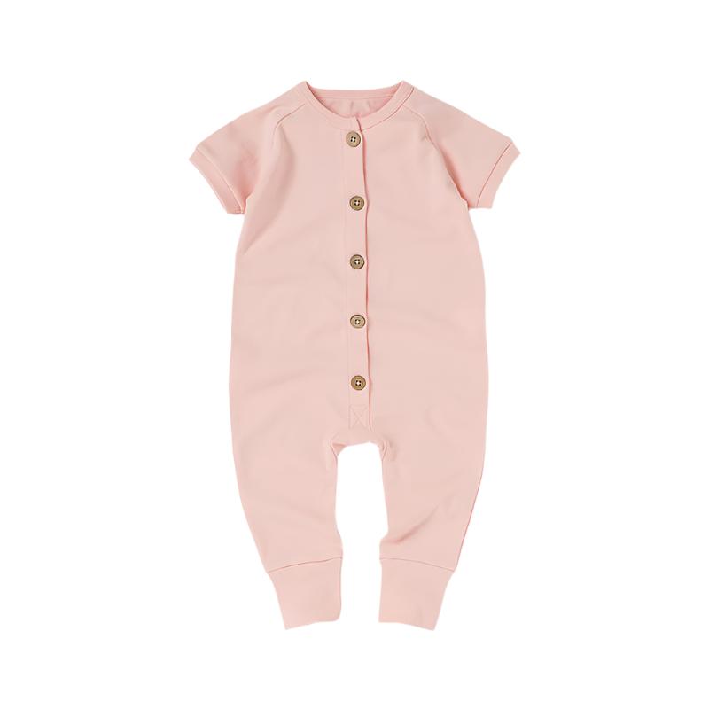 Organic Cotton Short Sleeve Button-Front Romper- CLEARANCE