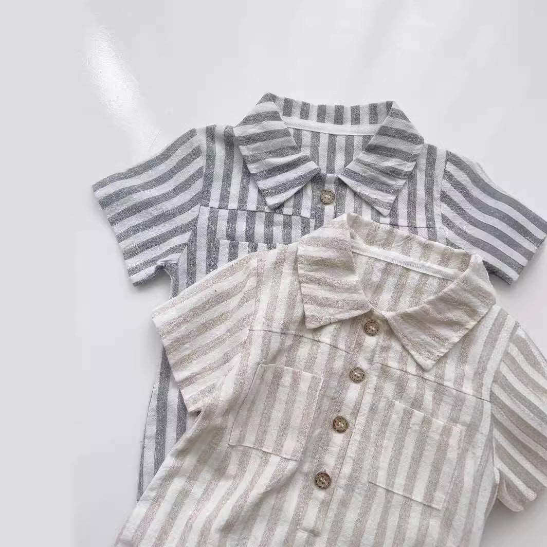 Baby Baby Romper Cotton Cotton Romper Faire Google new Romper SS2024 Button Front Striped Romper Isla + Bo