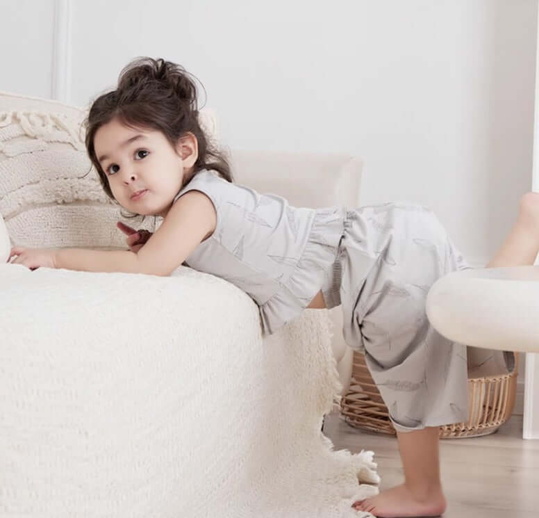 Baby baby bamboo set Baby Set bamboo Set Faire Google new SS2024 Toddler toddler set Bamboo Fiber Girls' Short-sleeved Wide-leg Pants Set Isla + Bo