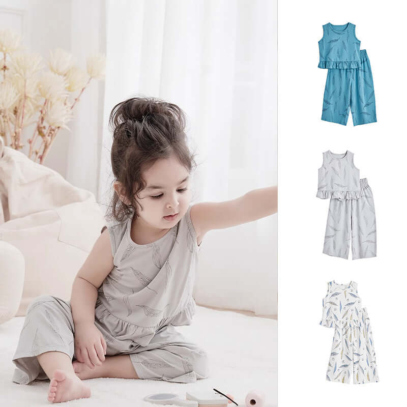 Baby baby bamboo set Baby Set bamboo Set Faire Google new SS2024 Toddler toddler set Bamboo Fiber Girls' Short-sleeved Wide-leg Pants Set Isla + Bo