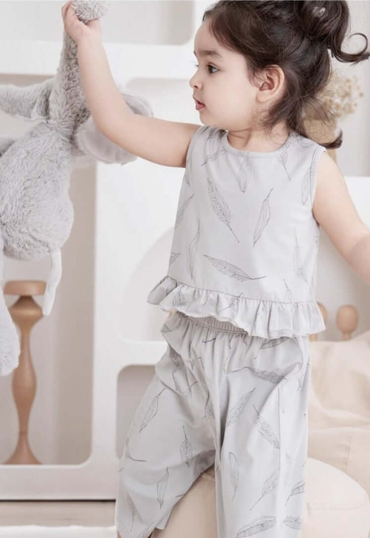 Baby baby bamboo set Baby Set bamboo Set Faire Google new SS2024 Toddler toddler set Bamboo Fiber Girls' Short-sleeved Wide-leg Pants Set Isla + Bo