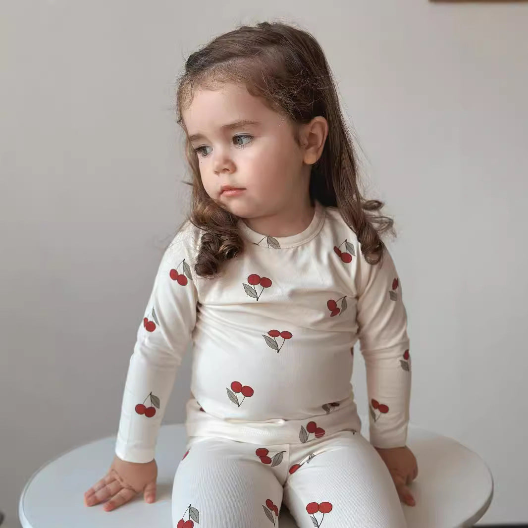 2-piece Long Sleeve Cotton Pajama Lounge Set Cherries Jubilee- CLEARANCE