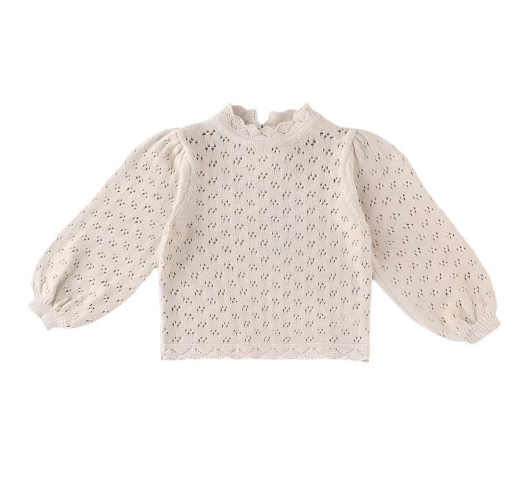 Long Sleeve Pointelle Knit Sweater | Champagne- CLEARANCE