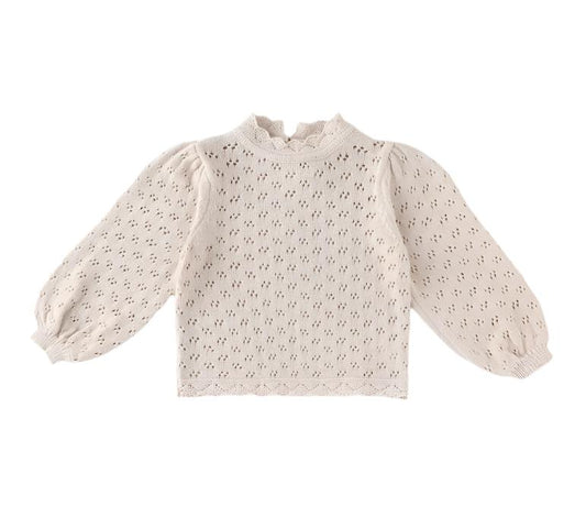 Long Sleeve Pointelle Knit Sweater | Champagne- CLEARANCE