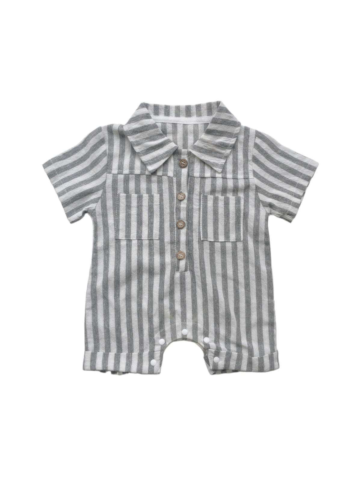 Baby Baby Romper Cotton Cotton Romper Faire Google new Romper SS2024 Button Front Striped Romper Isla + Bo