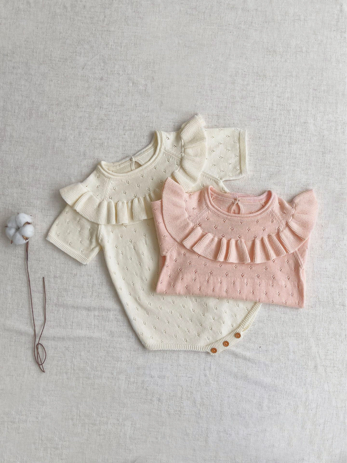 Pointelle Ruffle Knit Romper- CLEARANCE