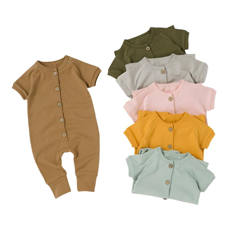 Organic Cotton Short Sleeve Button-Front Romper- CLEARANCE