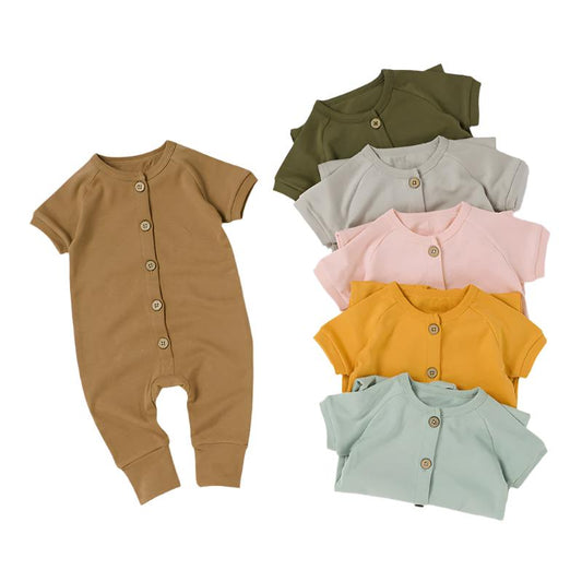 Organic Cotton Short Sleeve Button-Front Romper- CLEARANCE