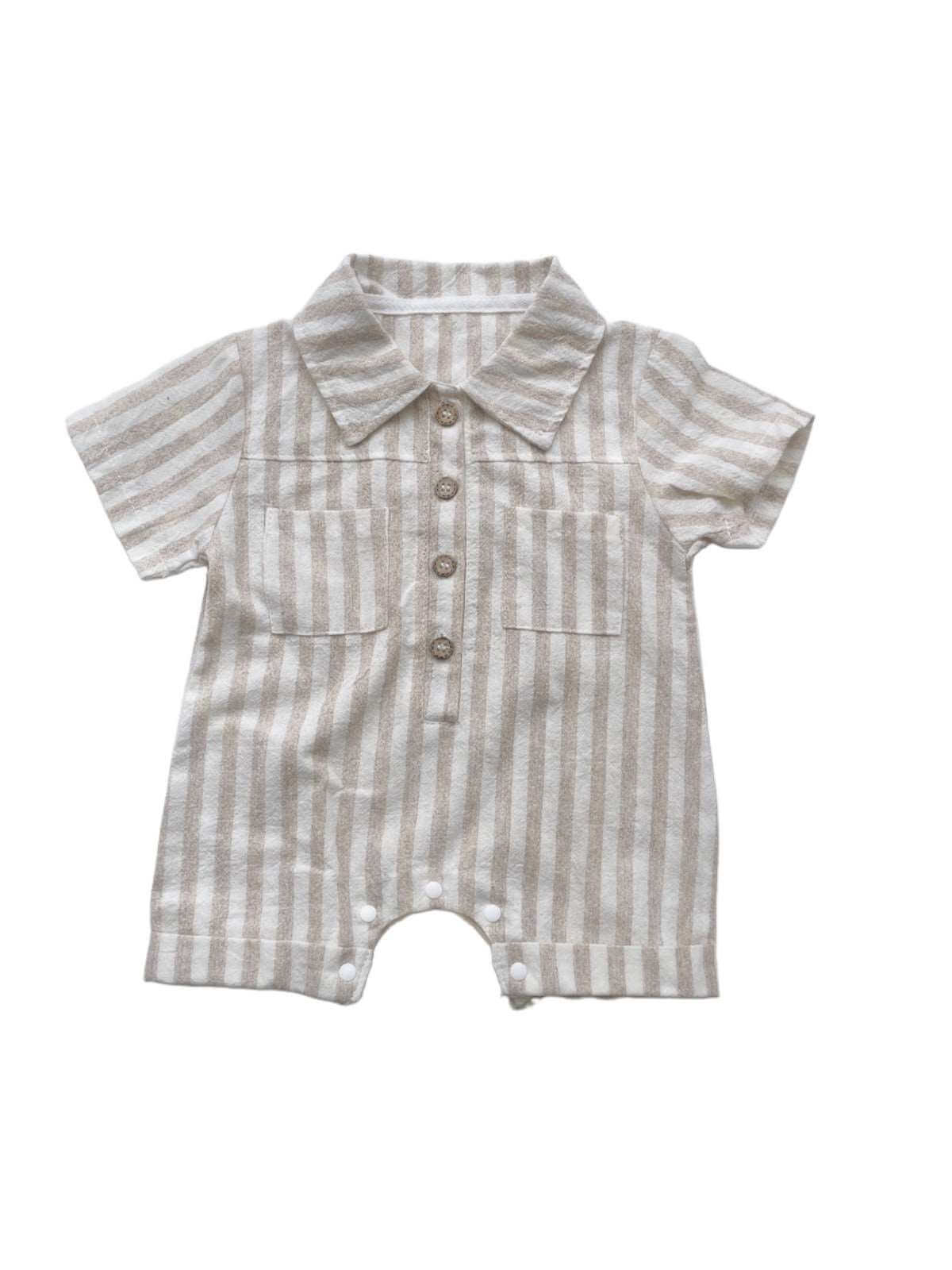 Baby Baby Romper Cotton Cotton Romper Faire Google new Romper SS2024 Button Front Striped Romper Isla + Bo