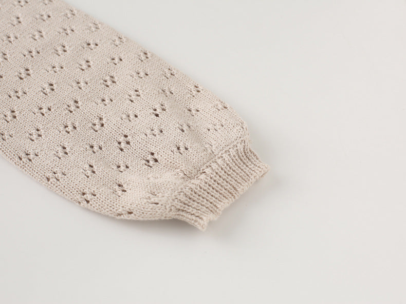 Long Sleeve Pointelle Knit Sweater | Champagne- CLEARANCE