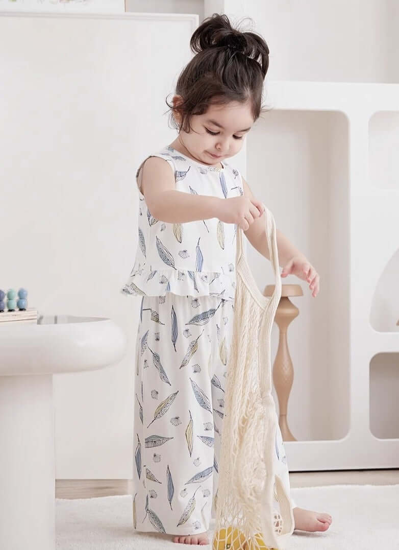 Baby baby bamboo set Baby Set bamboo Set Faire Google new SS2024 Toddler toddler set Bamboo Fiber Girls' Short-sleeved Wide-leg Pants Set Isla + Bo