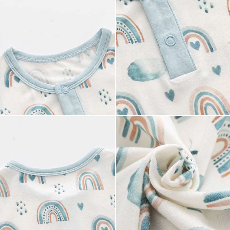 Baby Baby Ropmer Bamboo Bamboo Bodysuit bamboo onesie Bodysuit Google Sale SS2023 Bamboo Henley Sleeveless Bodysuit || Blue Rainbow Isla + Bo