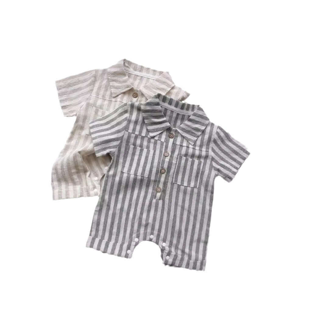 Baby Baby Romper Cotton Cotton Romper Faire Google new Romper SS2024 Button Front Striped Romper Isla + Bo