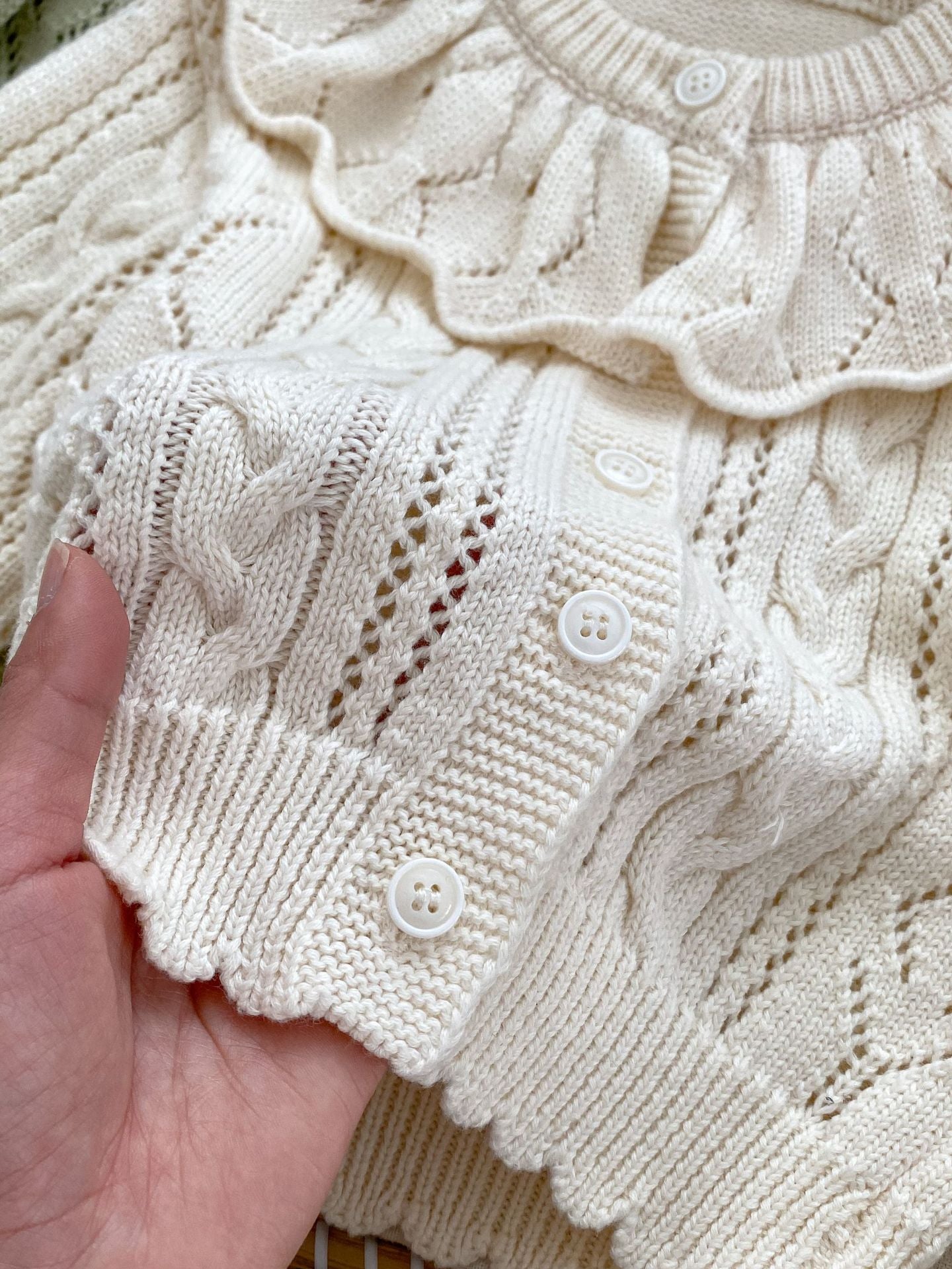 Ruffle Neck Cable Knit Cardigan- CLEARANCE