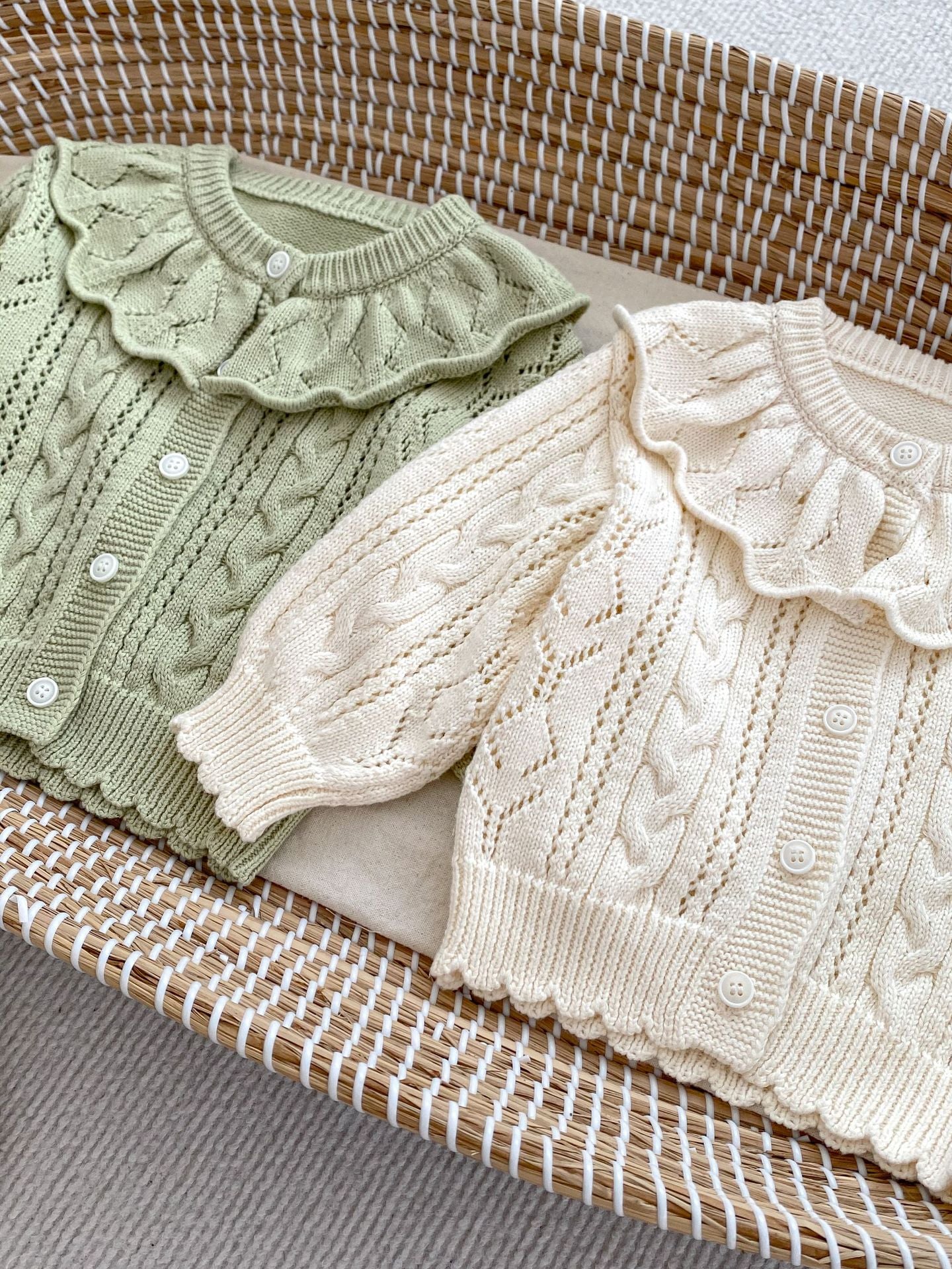 Ruffle Neck Cable Knit Cardigan- CLEARANCE