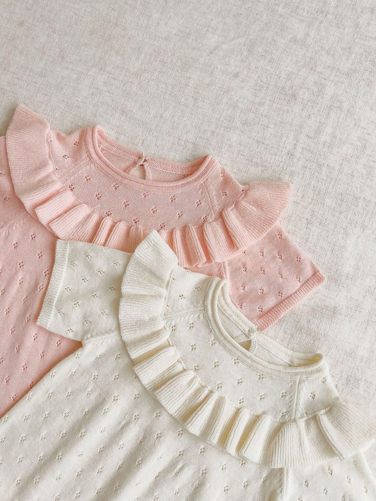 Pointelle Ruffle Knit Romper- CLEARANCE