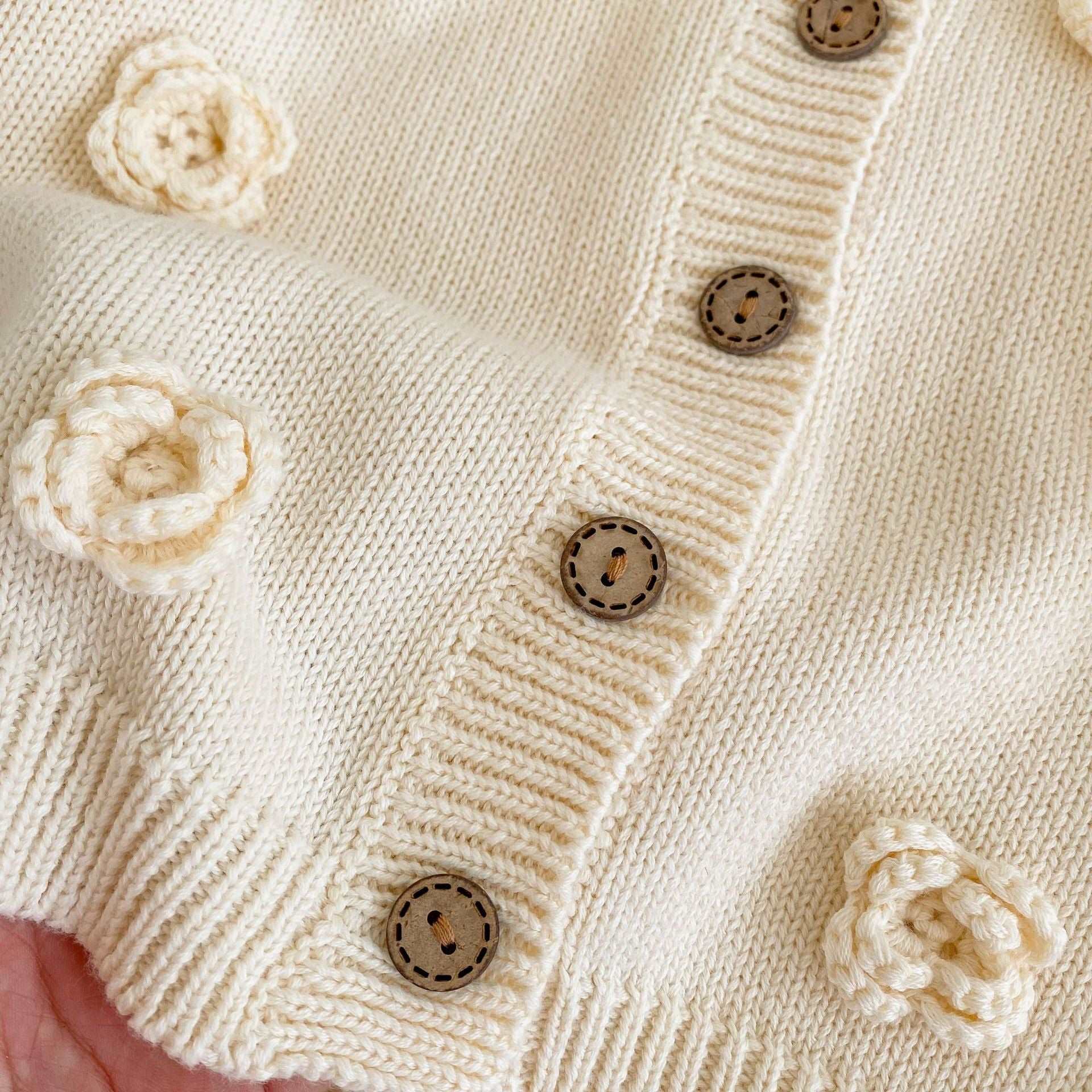 Baby Baby Cardigan Cardigan Google knit cardigan knits Mini SS2023 POS Sale SS2023 Sweater Toddler Toddler Cardigan Flower Pop Knit Cardigan || Cria Wool White Isla + Bo
