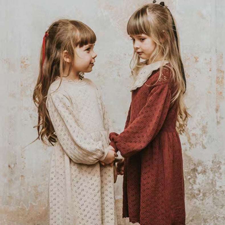 AW2023 Baby Baby Dress Google Kids Kids Dress Knit Knit Dress Knitwear new POS Sale Toddler Toddler Dress Pointelle Cinched Girls Dress || Ivory Isla + Bo
