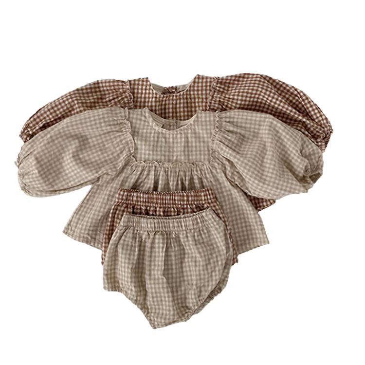 Vintage Gingham Long Sleeve Top & Bummie 2-Piece Set- CLEARANCE