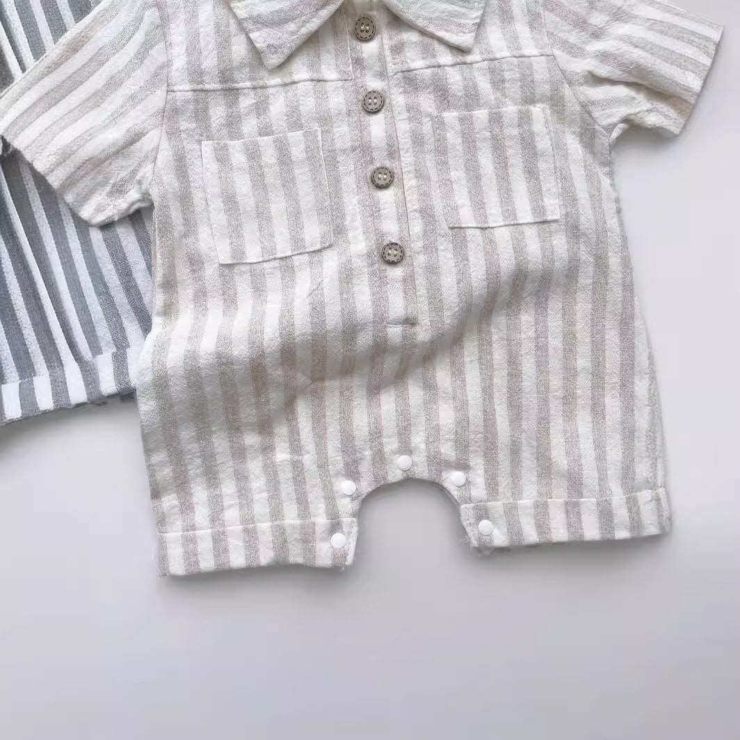 Baby Baby Romper Cotton Cotton Romper Faire Google new Romper SS2024 Button Front Striped Romper Isla + Bo