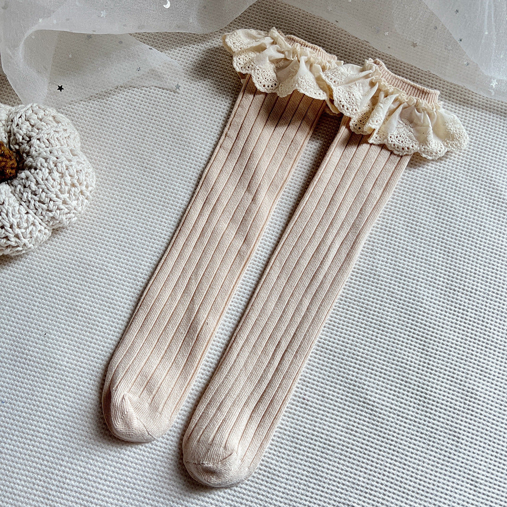Combed Cotton Baby Socks with Lace Trim - One Size- CLEARANCE