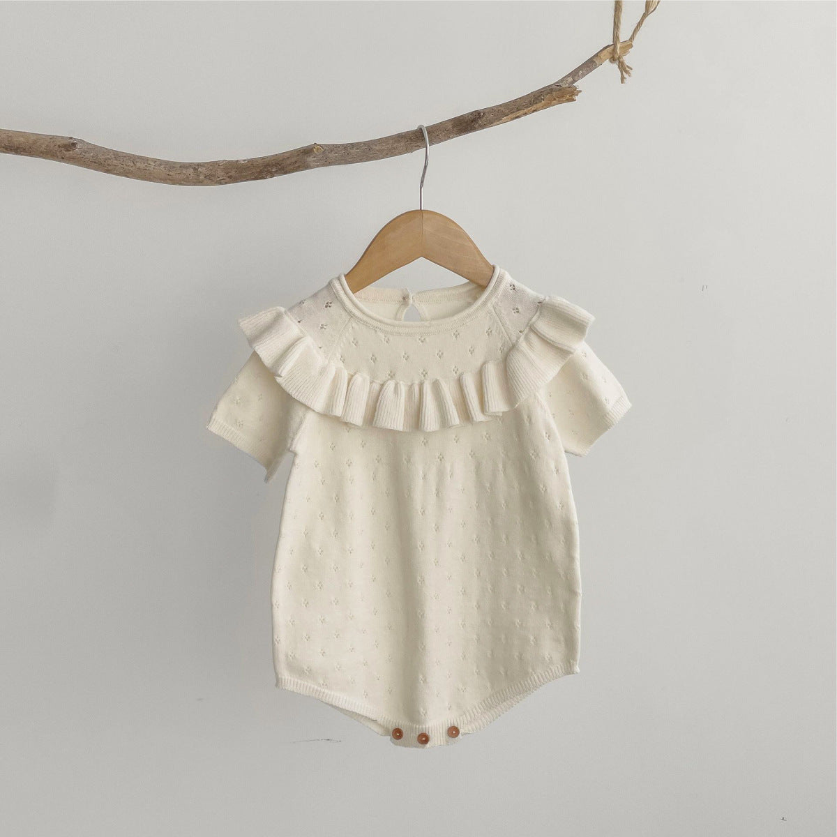 Pointelle Ruffle Knit Romper- CLEARANCE