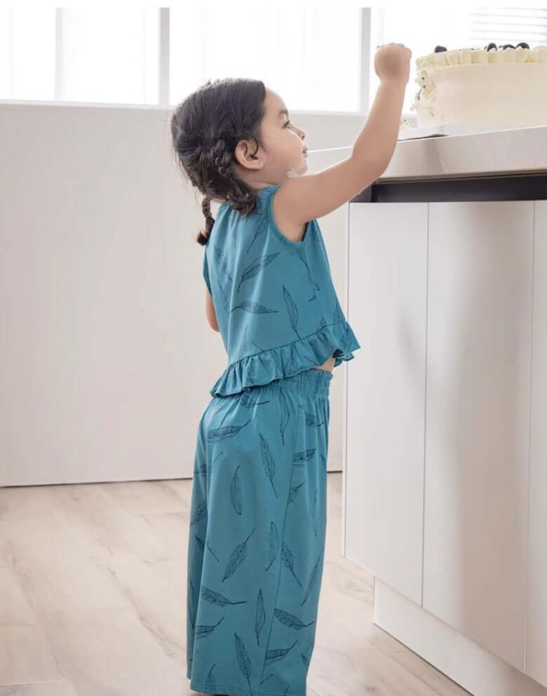 Baby baby bamboo set Baby Set bamboo Set Faire Google new SS2024 Toddler toddler set Bamboo Fiber Girls' Short-sleeved Wide-leg Pants Set Isla + Bo