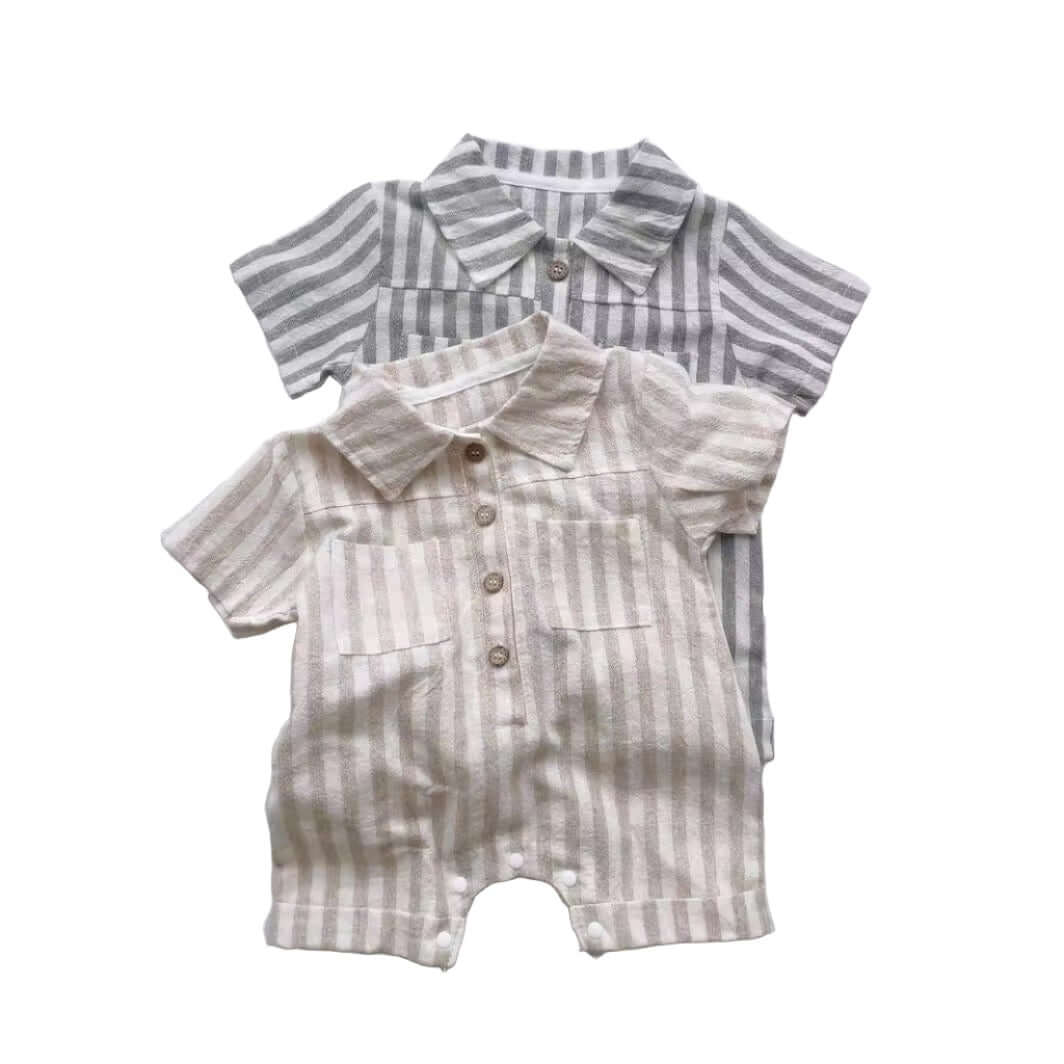Baby Baby Romper Cotton Cotton Romper Faire Google new Romper SS2024 Button Front Striped Romper Isla + Bo