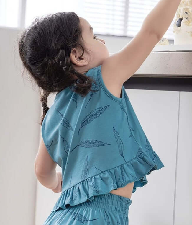 Baby baby bamboo set Baby Set bamboo Set Faire Google new SS2024 Toddler toddler set Bamboo Fiber Girls' Short-sleeved Wide-leg Pants Set Isla + Bo