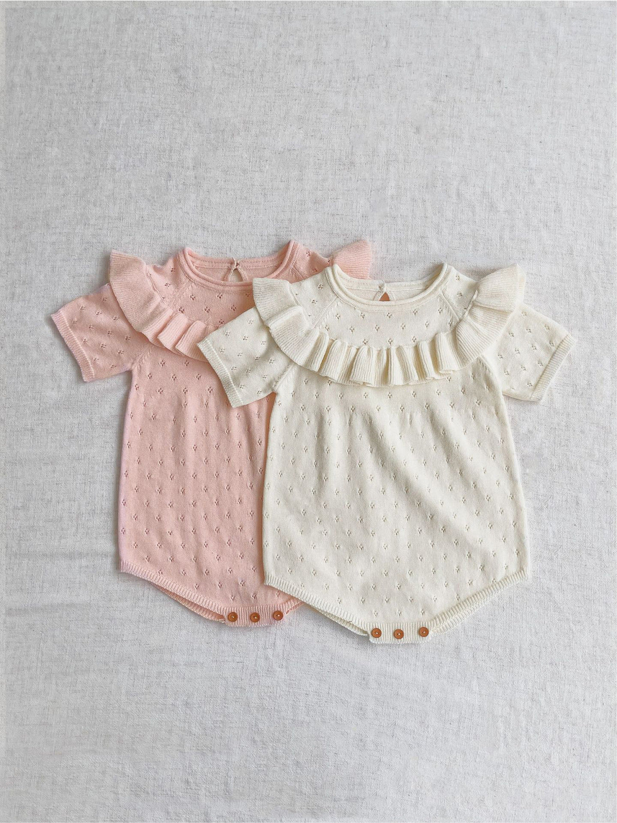 Pointelle Ruffle Knit Romper- CLEARANCE