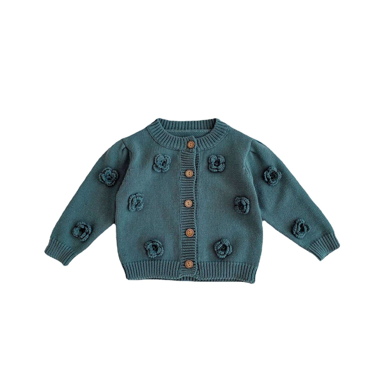 Baby Baby Cardigan Cardigan Google knit cardigan knits Mini SS2023 POS Sale SS2023 Sweater Toddler Toddler Cardigan Flower Pop Baby Knit Cardigan || Teal Sea Isla + Bo