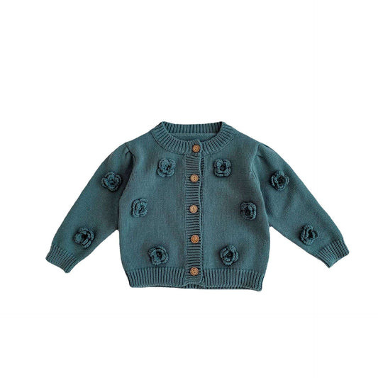 Baby Baby Cardigan Cardigan Google knit cardigan knits Mini SS2023 POS Sale SS2023 Sweater Toddler Toddler Cardigan Flower Pop Baby Knit Cardigan || Teal Sea Isla + Bo