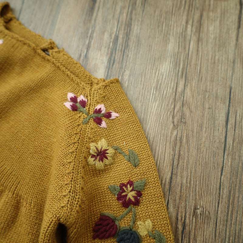 Embroidered Knit Baby Bubble Romper || Garnet Garden + Golden Garden