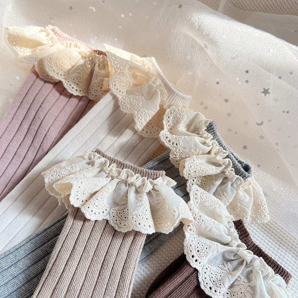 Combed Cotton Baby Socks with Lace Trim - One Size- CLEARANCE