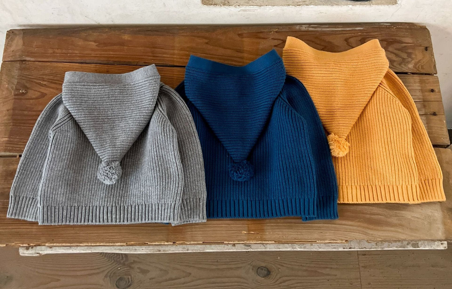 Hooded Knit Cardigan with Pom Pom- CLEARANCE