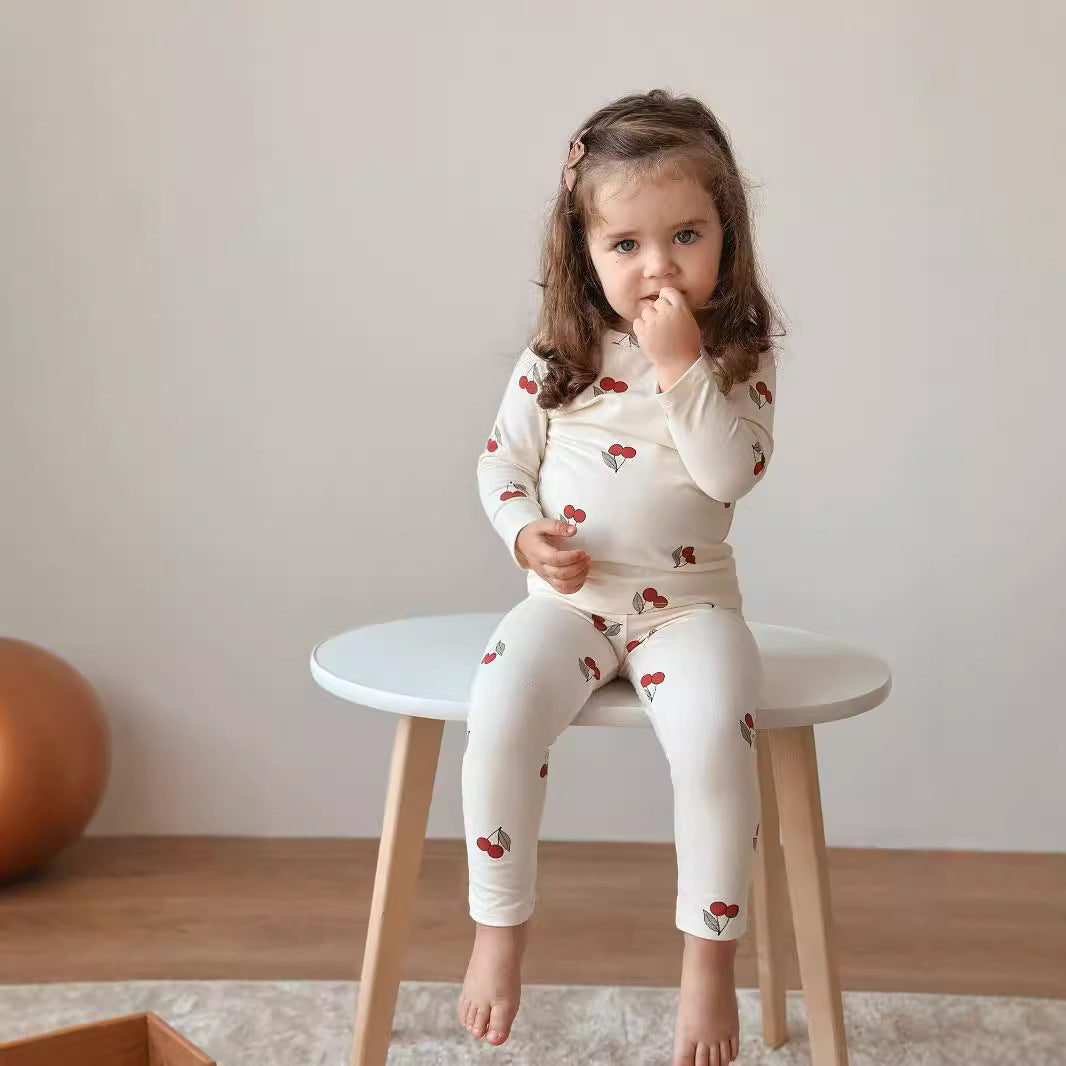 2-piece Long Sleeve Cotton Pajama Lounge Set Cherries Jubilee- CLEARANCE