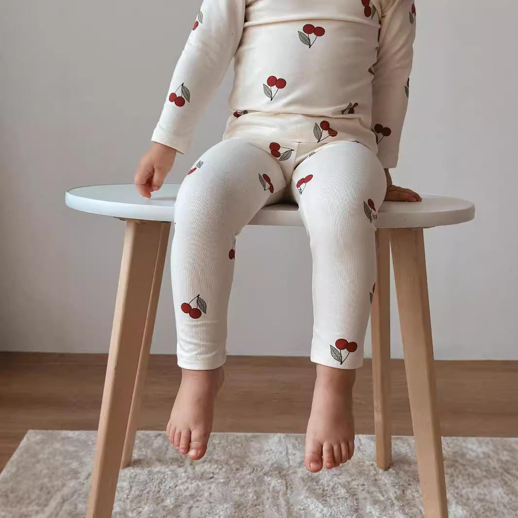 2-piece Long Sleeve Cotton Pajama Lounge Set Cherries Jubilee- CLEARANCE