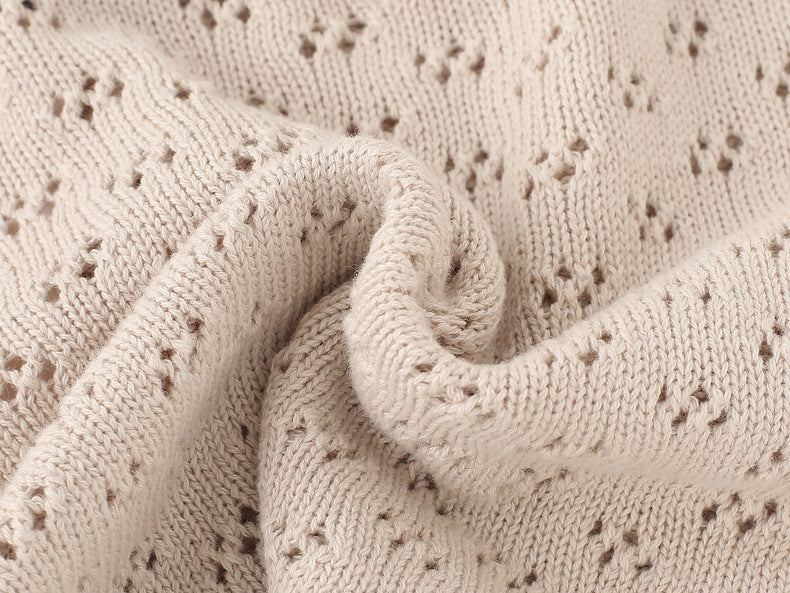 Long Sleeve Pointelle Knit Sweater | Champagne- CLEARANCE